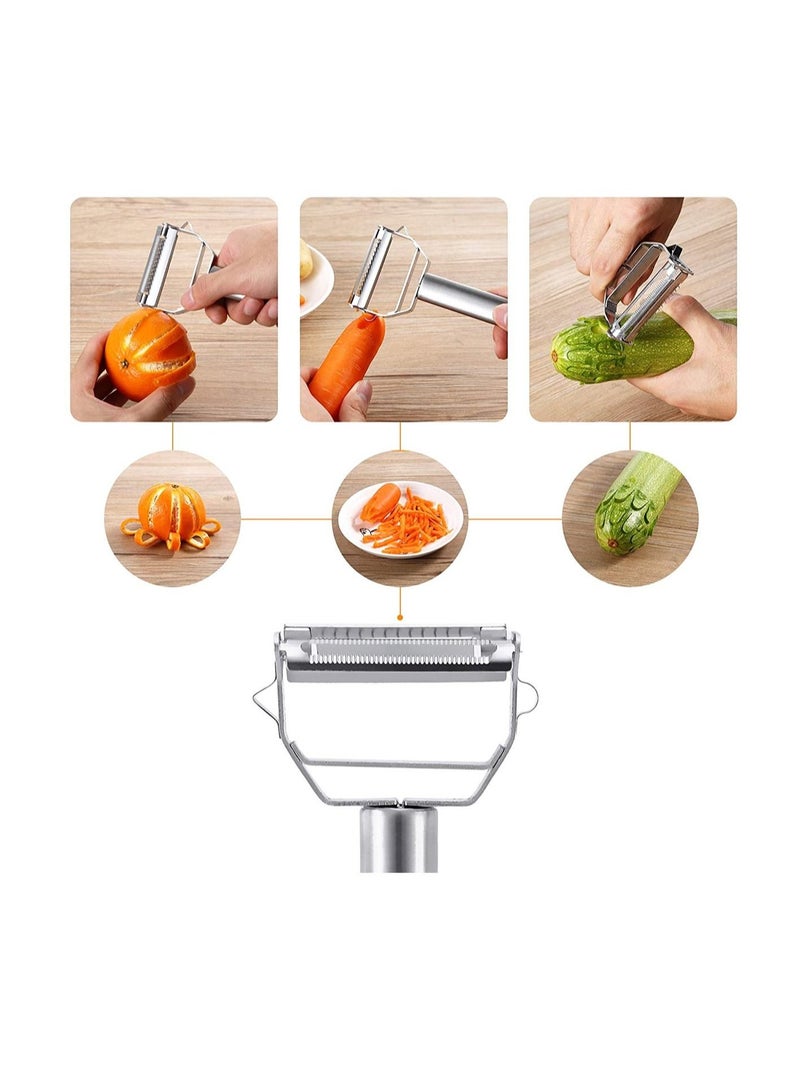 Peeler Stainless Steel Cutter Slicer for Carrot Potato Melon Gadget Vegetable Fruit Steel Peeler Double Sided Blade Multi-functional Vegetable Cutter and Fruit Slicer Dual Blade for Kitchen - Image 3
