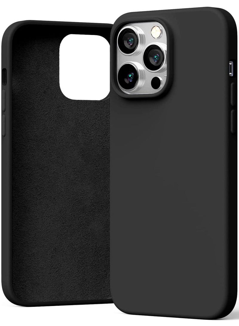Liquid Silicone Case Compatible with iPhone 14 Pro Max (6.7 inch), Silky-Soft Touch Full Body Protection Shockproof Cover Case with Soft Microfiber Lining - Black - Image 1