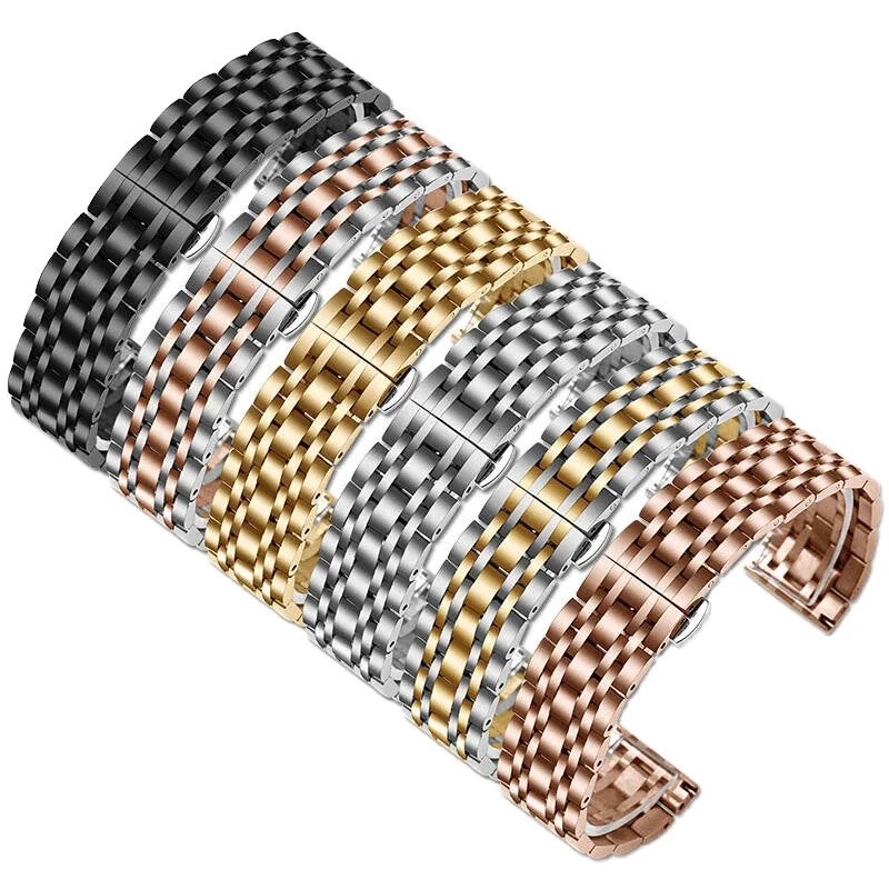 Bluejw High Quality 316 Stainless Steel Watch Strap Replacement – 20mm/22mm Butterfly Buckle Metal Band with Seven Beads Link Design for Wristwatch - Image 2