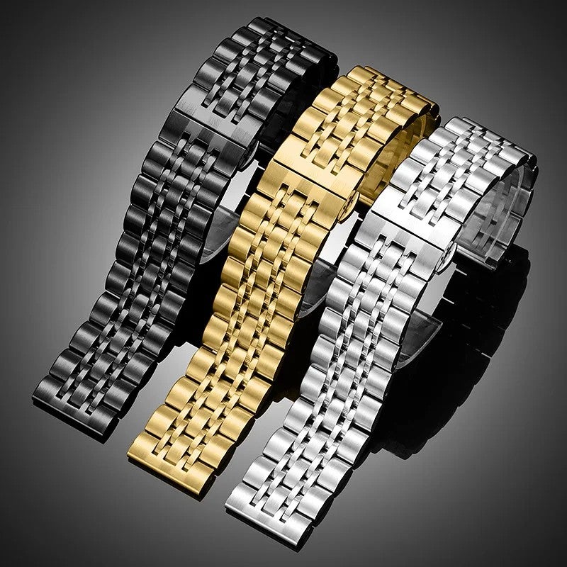 Bluejw High Quality 316 Stainless Steel Watch Strap Replacement – 20mm/22mm Butterfly Buckle Metal Band with Seven Beads Link Design for Wristwatch - Image 3