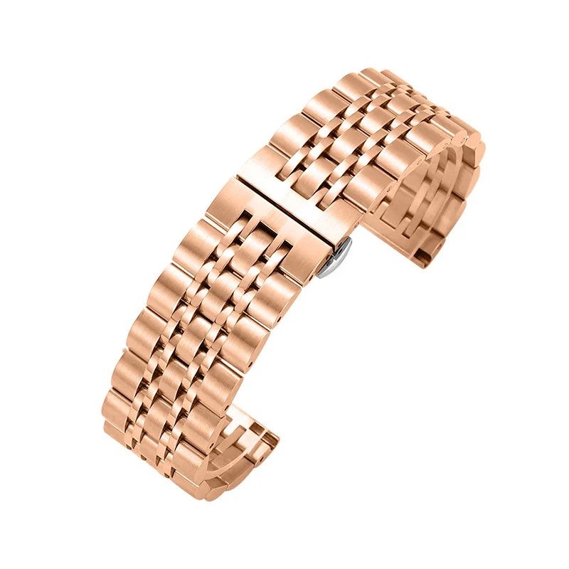 Bluejw High Quality 316 Stainless Steel Watch Strap Replacement – 20mm/22mm Butterfly Buckle Metal Band with Seven Beads Link Design for Wristwatch - Image 1