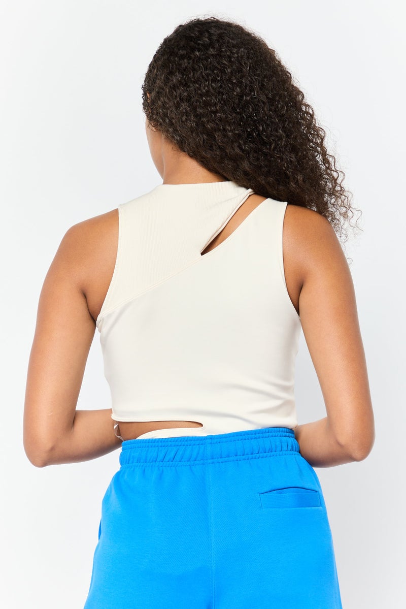 Adidas Women Sportswear Fit Sleeveless Training Bodysuit, Beige  - Image 4