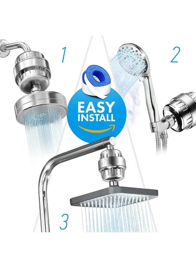 H201 Shower Filter 25-Stage Shower Head Filter for Hard Water Shower Water Filter with 2 Replaceable Filter Cartridges for Chlorofluoride Removal, Polished Chrome - Image 4