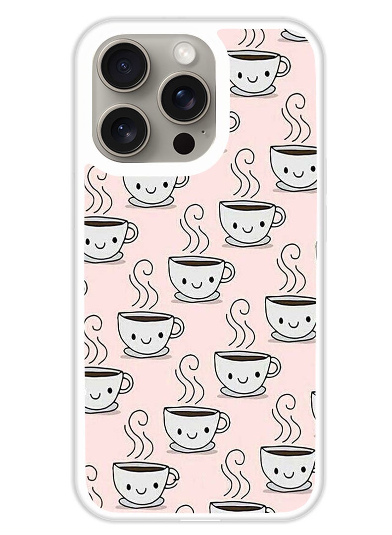 Theodor Protective Case Cover For APPLE IPHONE 15 Pro Max Coffee Pink Bg (White Bumper) - Image 1
