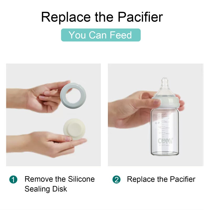 COMI Wide Neck Glass Breastmilk Collection n Storage Bottle, 4 Packs, 6oz with Screw Ring Sealing Disk; Re-markable Sealing Disc. BPA Free, Fits Breast Pumps & Nipples (4 Gray Lids) - Image 4