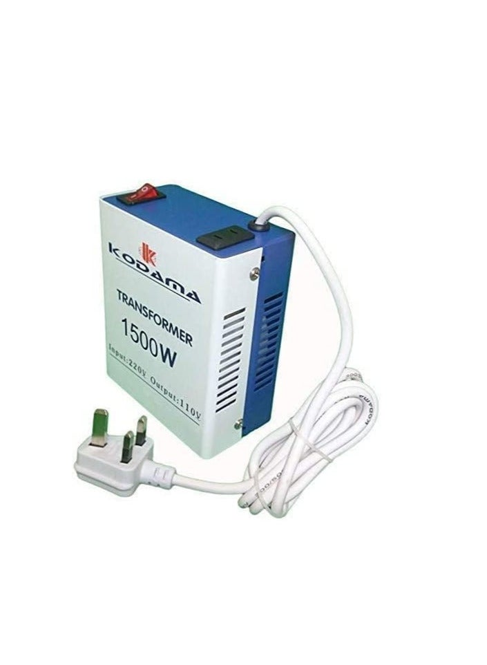 Kodama Transformer 1500 Watt Universal 3 Pin UK Plug Power Cord With Safety Fuse Included Plug Transformer 220V To 110V Step Down Power Converter Voltage Output Voltage is 110V - Image 1