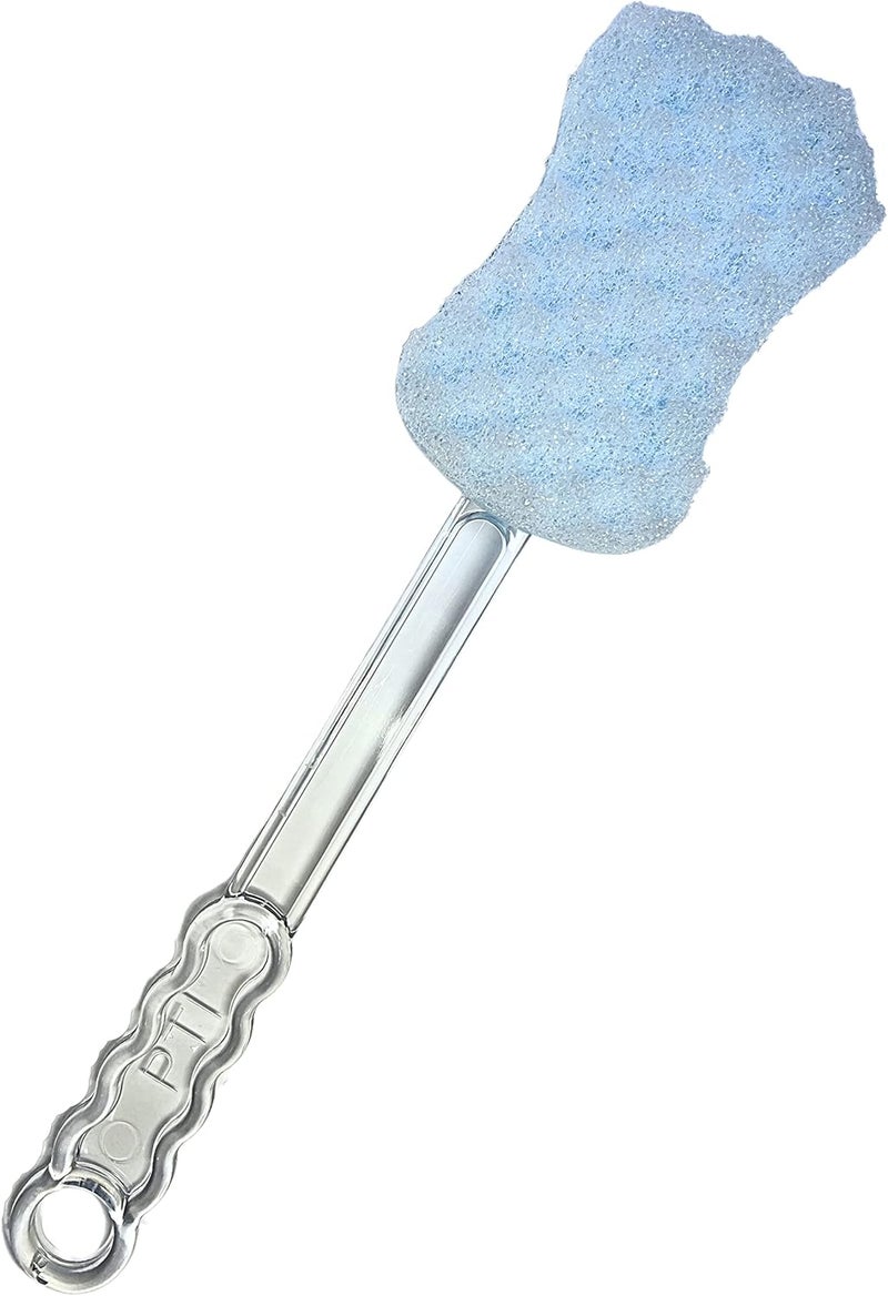 Long Handled exfoliating Bath Sponge Back Scrubber for Adults Double Sided Bath Shower Scrub for Men Women Elderly Wet or Dry Body Brushing Mobility Aid Blue