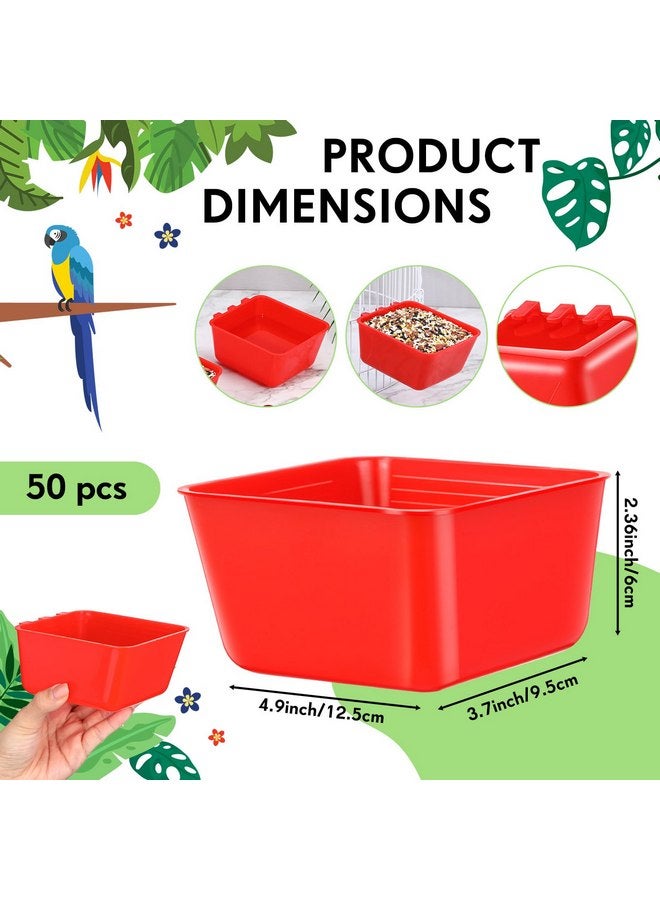 Maxdot 50 Pcs Cage Cups Chicken Feeder Cups 16 oz Hanging Bird Food Water Cups Bunny Cage Feeding Bowl Dish for Pet Parrot Rooster Parakeet Gamefowl Poultry Pigeon Wire Cage(Red) - Image 1