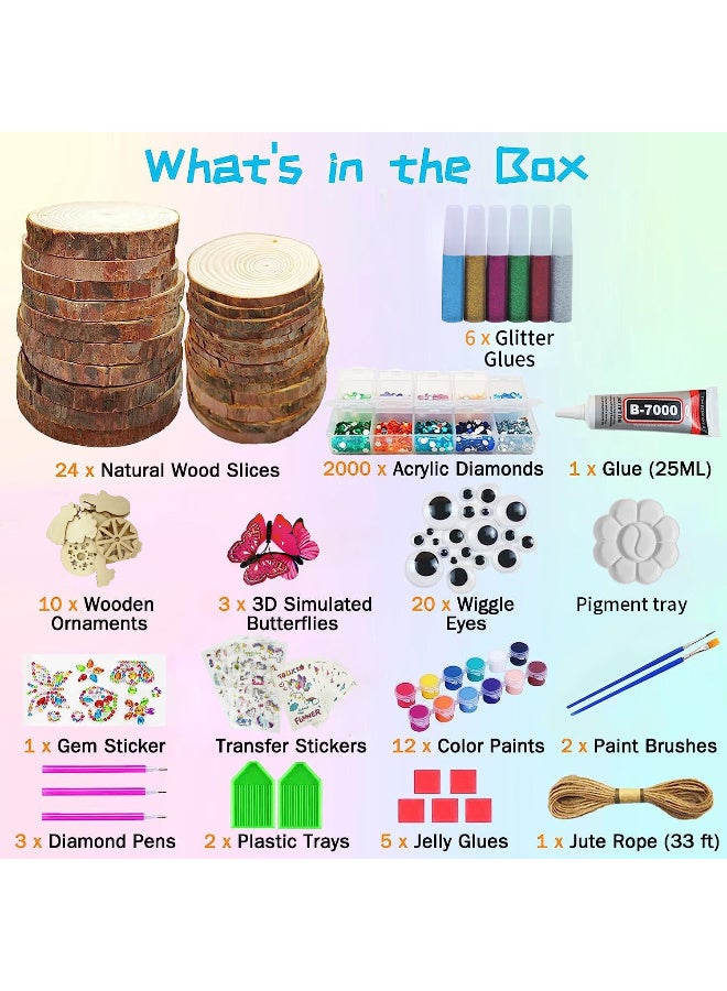 KADRAMA Kids Wooden Painting Kit-Glow in The Dark-Arts & Crafts Gifts for Boys Girls Ages 5-12-Wood Slice Craft Activities Kits - Creative Art Toys for Birthday Party Favors Prizes(24Pcs) ﻿ - Image 3