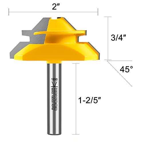 KOWOOD Router bit, 3/4” Cutting Height, 45 Degree Lock Miter Router Bit 1/4 Inch Shank… - Image 2