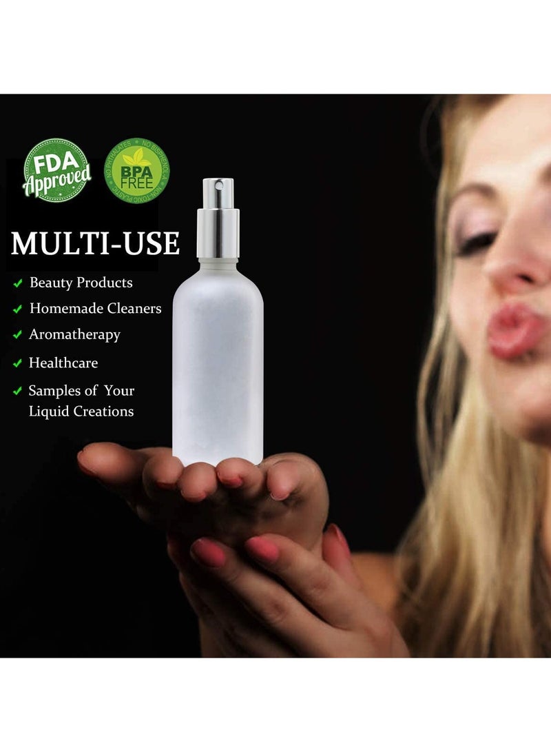 100ml Frosted Glass Spray Bottles, 2-Pack Leak Proof Travel Containers with Caps, Refillable for Perfume, Essential Oils, Makeup Toner, and Hair Products (Silver) - Image 2