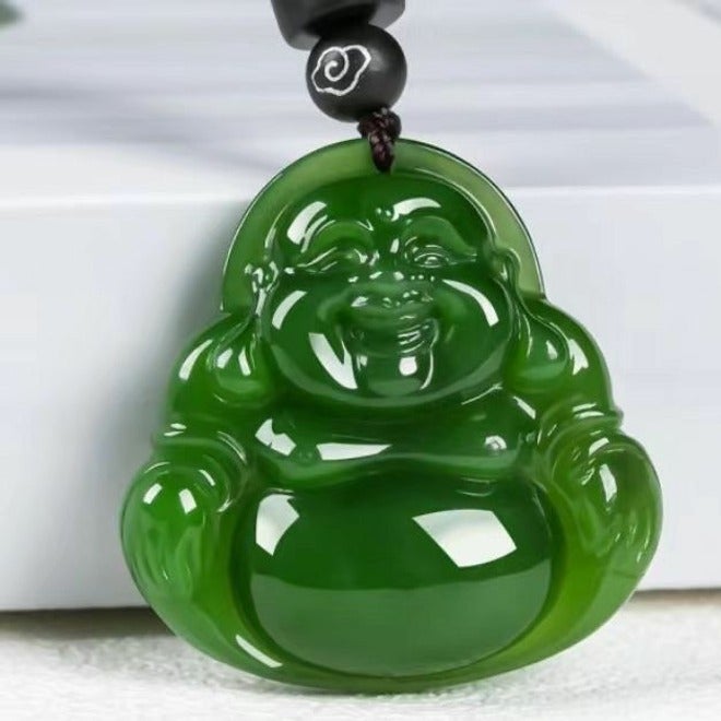 Hotan Jade Buddha Pendant - Green Jade Laughing Buddha Amulet, Modern Minimalist Style, 5 Designs