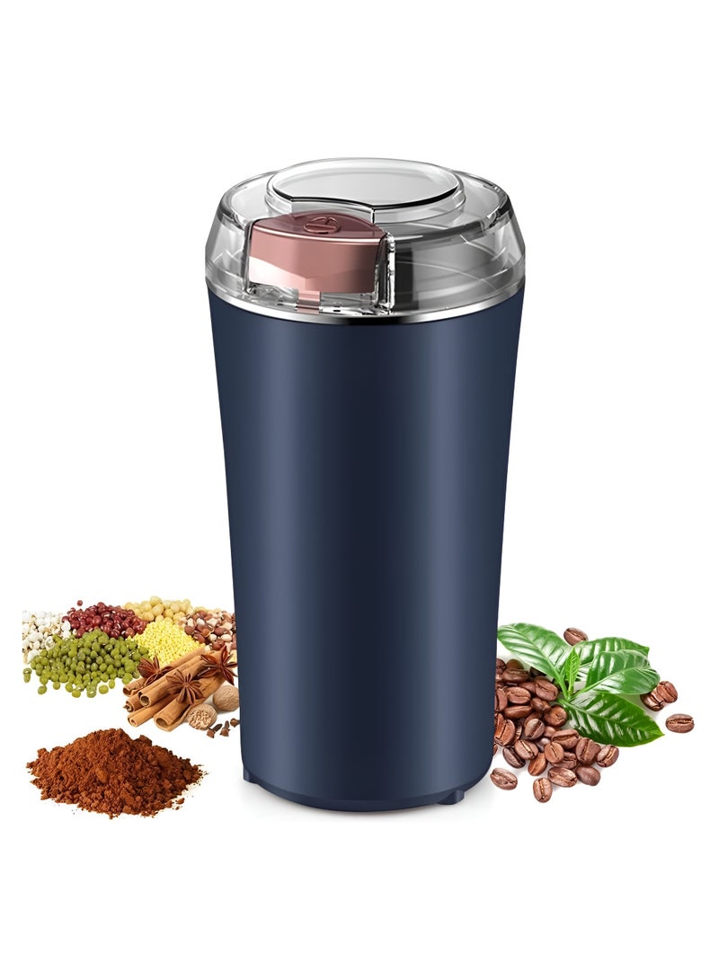 بلان A مطحنة قهوة وتوابل كهربائية عالية الكفاءة 300 وات، شفرات ستانلس ستيل 4 شفرات، وعاء سعة 100 جرام، لطحن القهوة الطازجة، الأعشاب، الحبوب والمكسرات مع غطاء شفاف - Image 1