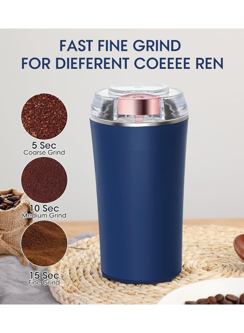 بلان A مطحنة قهوة وتوابل كهربائية عالية الكفاءة 300 وات، شفرات ستانلس ستيل 4 شفرات، وعاء سعة 100 جرام، لطحن القهوة الطازجة، الأعشاب، الحبوب والمكسرات مع غطاء شفاف - Image 2