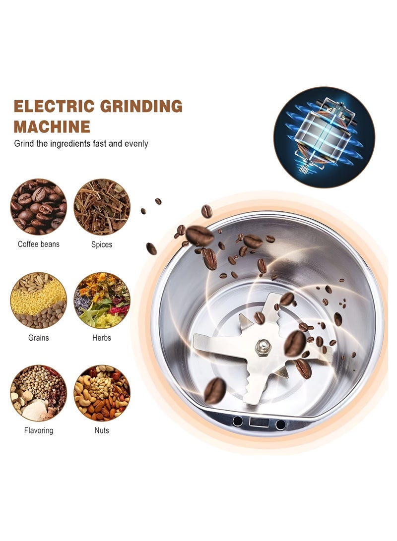 بلان A مطحنة قهوة وتوابل كهربائية عالية الكفاءة 300 وات، شفرات ستانلس ستيل 4 شفرات، وعاء سعة 100 جرام، لطحن القهوة الطازجة، الأعشاب، الحبوب والمكسرات مع غطاء شفاف - Image 3
