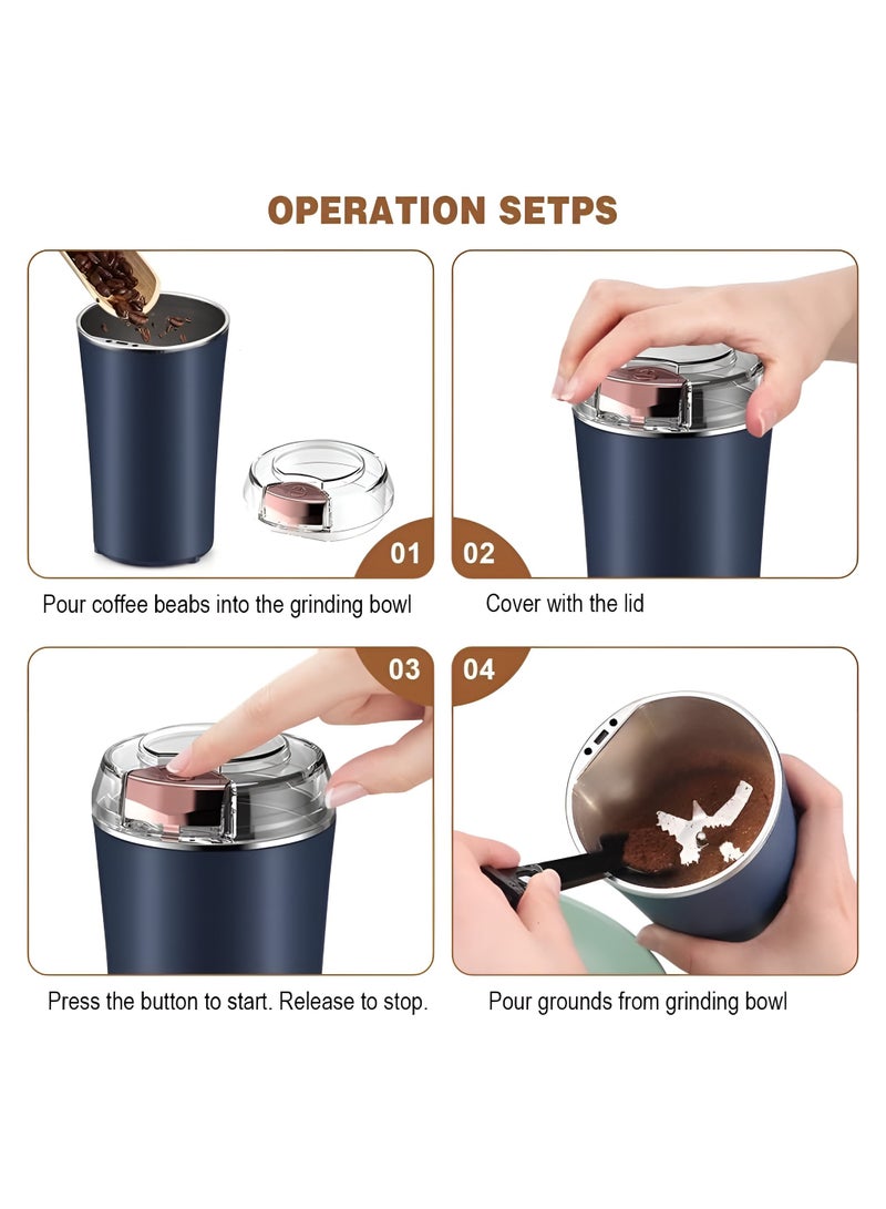 بلان A مطحنة قهوة وتوابل كهربائية عالية الكفاءة 300 وات، شفرات ستانلس ستيل 4 شفرات، وعاء سعة 100 جرام، لطحن القهوة الطازجة، الأعشاب، الحبوب والمكسرات مع غطاء شفاف - Image 5