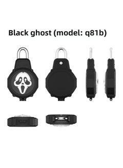 For Apple For Apple Airtag Anti-lost Device Wire Security Lock PC Waterproof Protective Case Cute Cartoon Shell-Color:Black Ghost (Q81B)