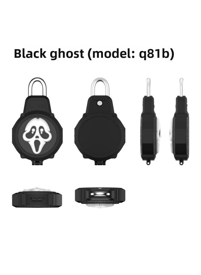 Generic - For Apple For Apple Airtag Anti-lost Device Wire Security Lock PC Waterproof Protective Case Cute Cartoon Shell-Color:Black Ghost (Q81B) - Image 1