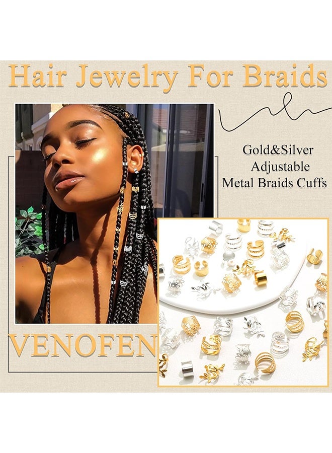 YJ 80 Pcs Braid Hair Rings, Braid Metal Cuff Ornaments Love Style Braid Ring Clip Hair Braid Beads Plated Cuff Clip For Synthetic Crochet Braiding Hair Decoration Accessories (Multi Style) - Image 4