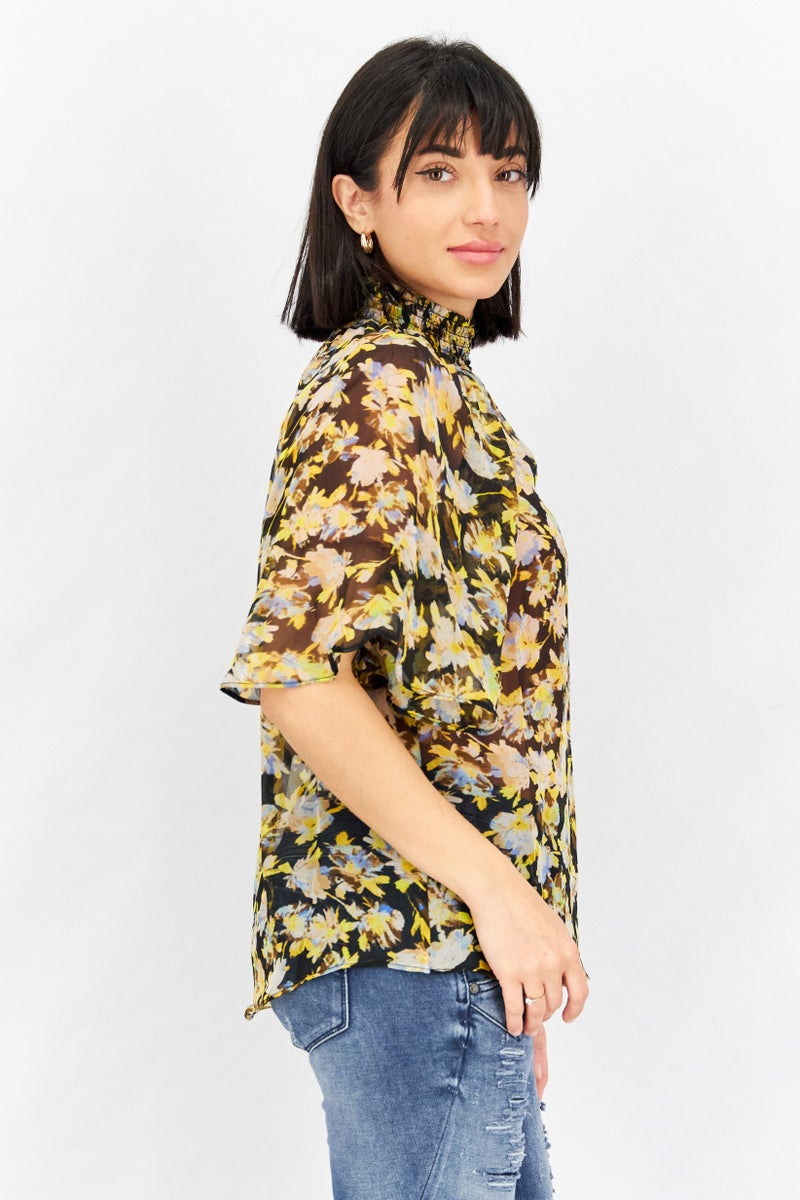 joie Women Mock Neck Bell Sleeve Floral Print Top, Multicolor - Image 3