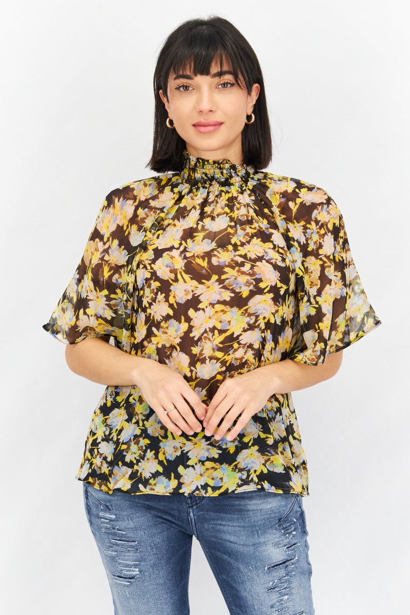 joie Women Mock Neck Bell Sleeve Floral Print Top, Multicolor - Image 1