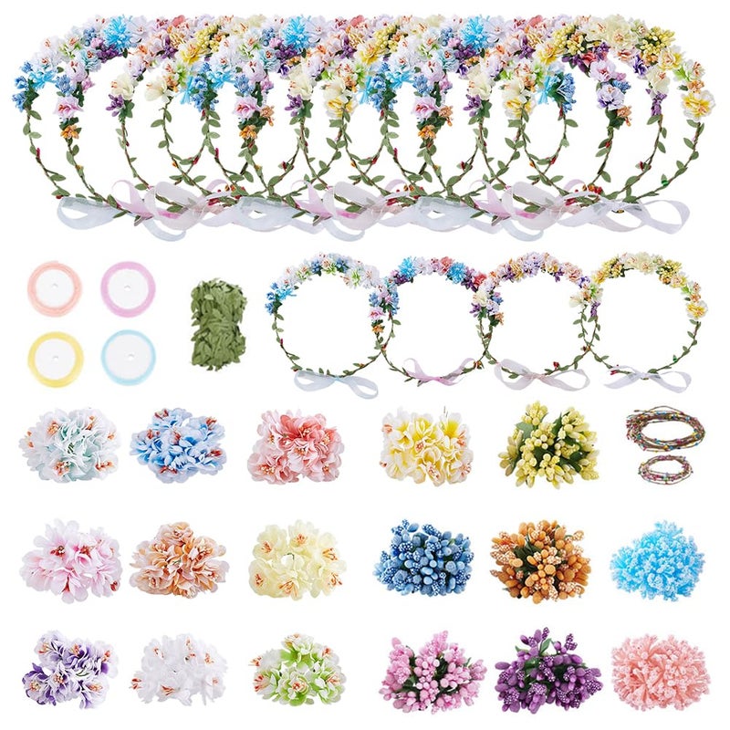 ACRNIGHEET Make Your Own Flower Crown Crafting Kit, Plum Blossom Series Flower Crown Kit, Can Make 16 Sets Wreath Headband and Bracelet Craft Kit, DIY Floral Crown Creative Gifts for Princess - Image 1