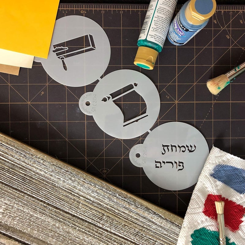 Designer Stencils C204 Three Purim Symbols Cookie Stencils Meglliah Happy Purim Hebrew Gragger Beigesemitransparent - Image 4