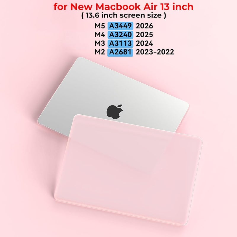 BlueSwan غلاف الصلب المتوافق مع MacBook Air مقاس 13 بوصة M5 A3449 M4 M3 M2 2026 2025 2024 2022 A3240 A3113 A2681، مضاد لبصمات الأصابع، قاعدة من PC مع حواف TPU لمقاس Air 13.6 بوصة - وردي متجمد - Image 3