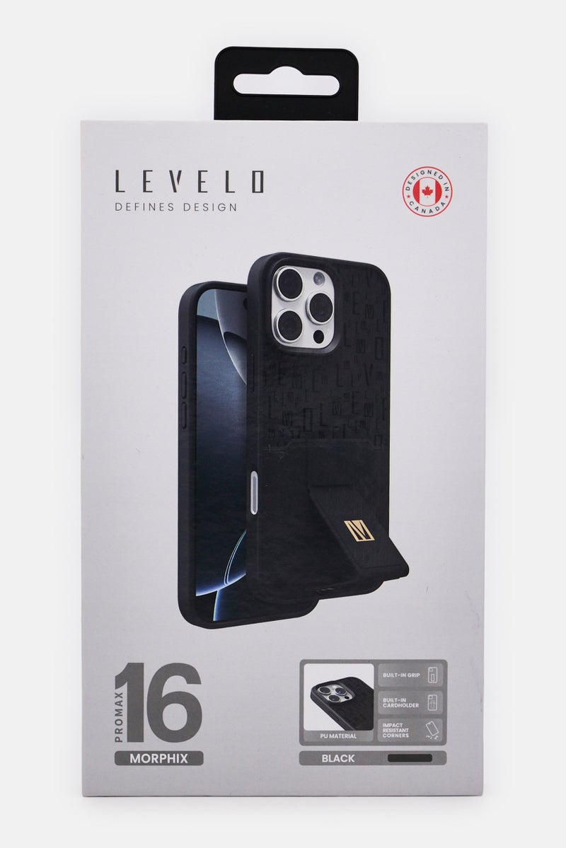 LEVELO iPhone 16 pro Max Morphisx Gripstand With Cardholder Phone Case, Black - Image 2