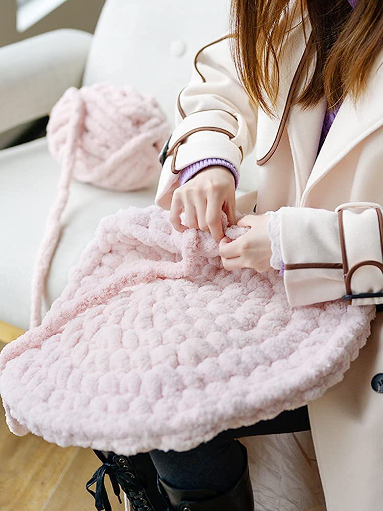 Zituop Chunky Knit Chenille Yarn for Hand Knitting Blankets, Super Soft Big Jumbo Blanket Yarn (Light Pink) - Image 2