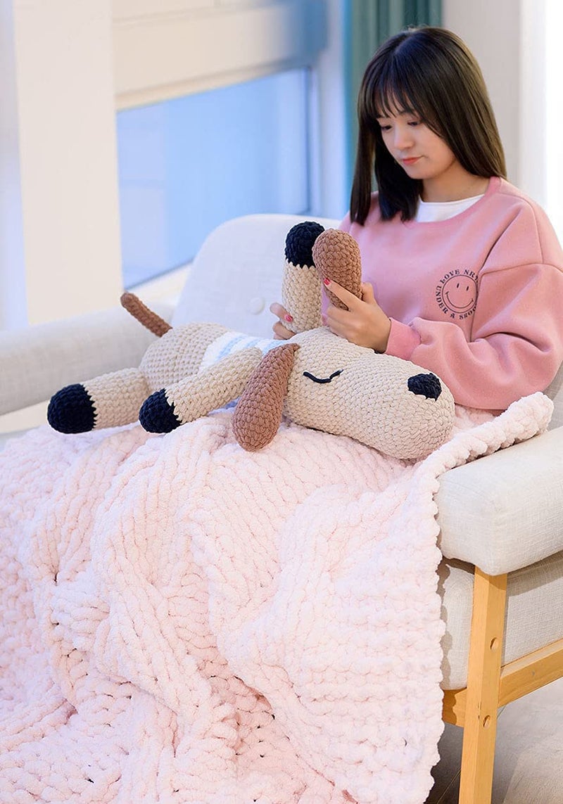 Zituop Chunky Knit Chenille Yarn for Hand Knitting Blankets, Super Soft Big Jumbo Blanket Yarn (Light Pink) - Image 3