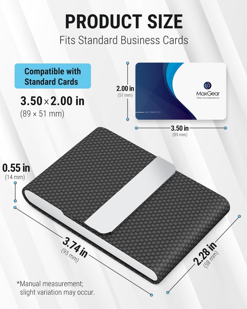 MaxGear Business Card Holder, PU Leather Business Card Case, Black Carbon | Stainless Steel Interior, Magnetic Closure, RFID Blocking, Holds 15–25 Standard Business Cards - Image 5