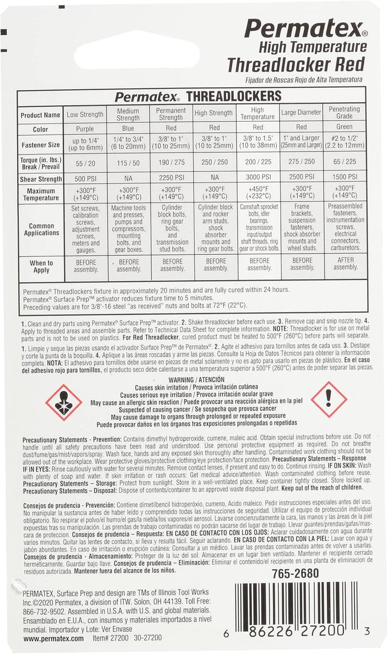 Permatex High Temperature Threadlocker Red - 10 ml - Image 2