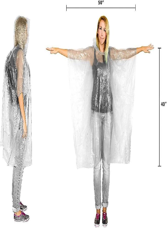 Lingito Rain Ponchos Family Pack, 20-Piece Clear Poncho Emergency Raincoat Drawstring Hood Poncho for Children and Adults, Lightweight Reusable or Disposable - Image 2