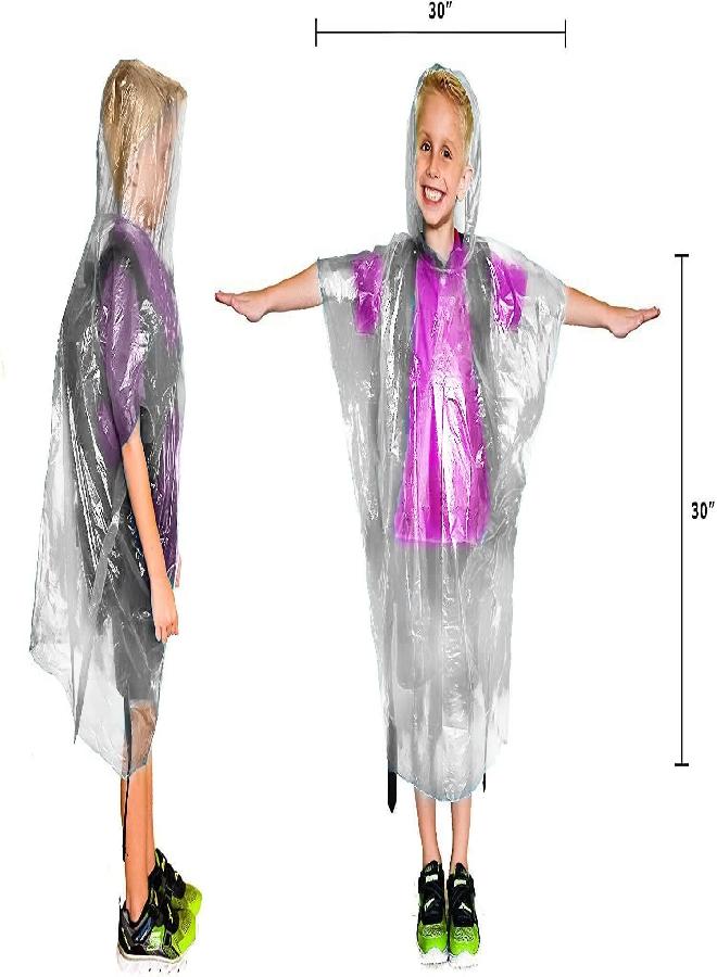 Lingito Rain Ponchos Family Pack, 20-Piece Clear Poncho Emergency Raincoat Drawstring Hood Poncho for Children and Adults, Lightweight Reusable or Disposable - Image 3