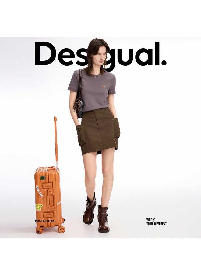 DESIGUAL ss25 وصول جديد - تنورة بحزام مطرز مع جيوب ثلاثية الأبعاد مزدوجة - Image 5