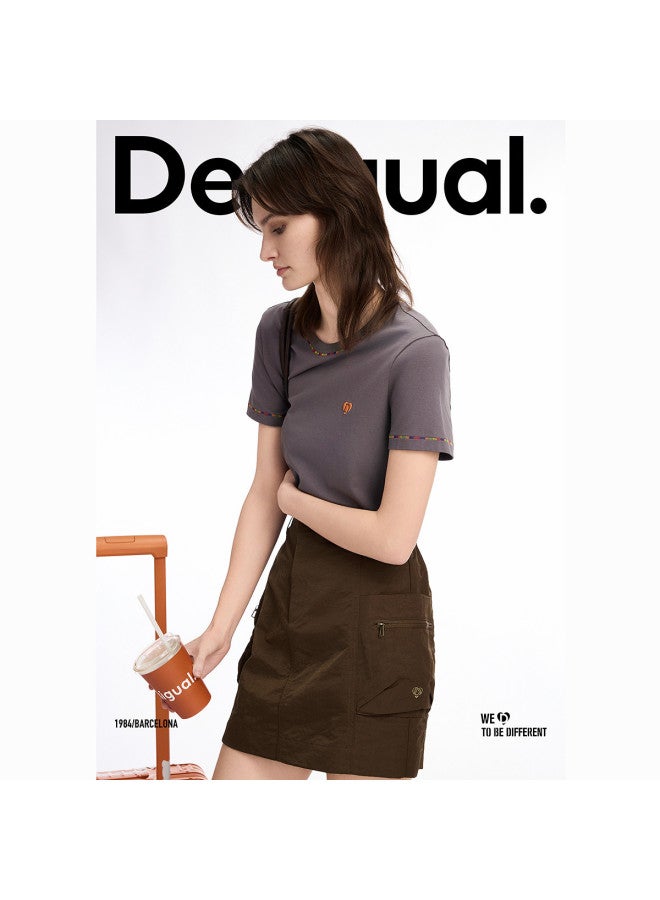 DESIGUAL ss25 وصول جديد - تنورة بحزام مطرز مع جيوب ثلاثية الأبعاد مزدوجة - Image 3