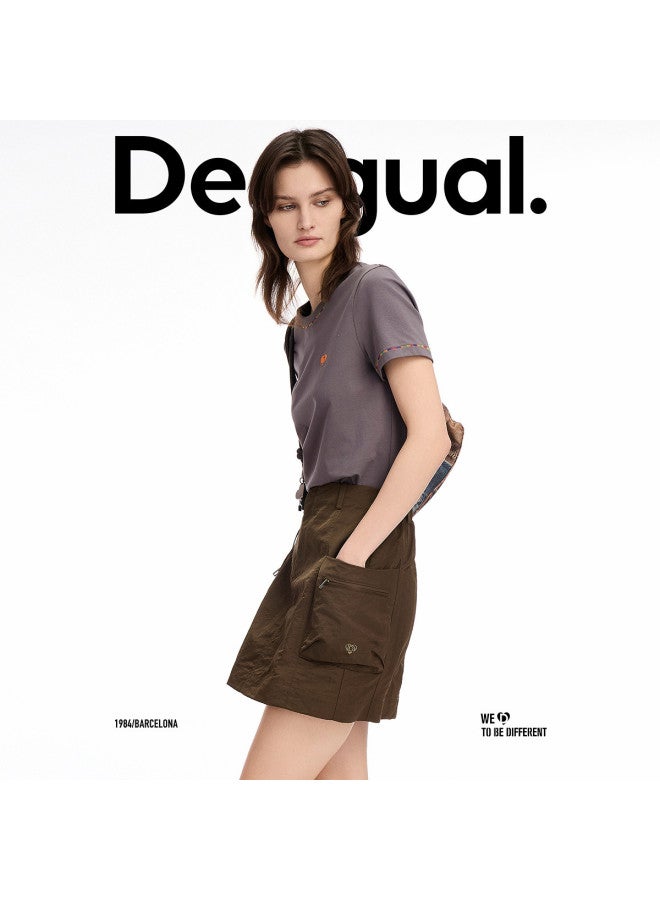 DESIGUAL ss25 وصول جديد - تنورة بحزام مطرز مع جيوب ثلاثية الأبعاد مزدوجة - Image 4