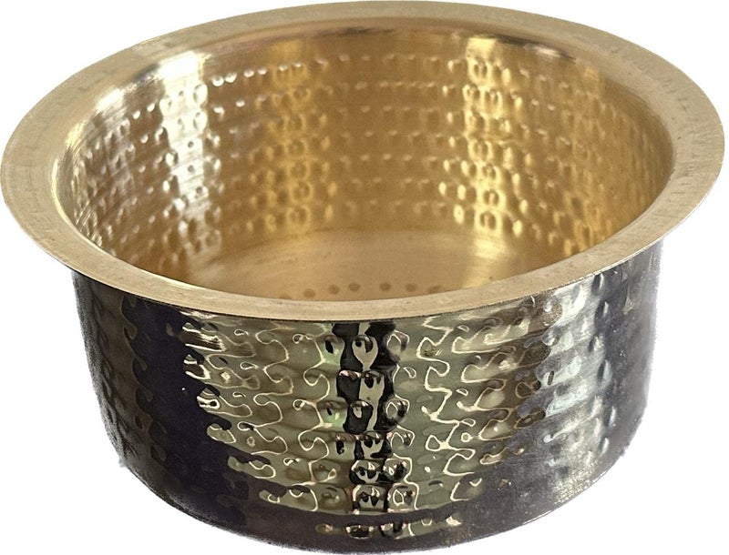 MUKE® Brass Hammered Patila, Brass Tope, Brass Cookware, Patila, Round Heavy Bottom Tapeli, Bhagona (4.5 Liter) - Image 1