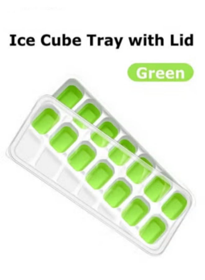 Ice Cube Tray Easy-Release & Flexible 14-Ice Trays with Spill-Resistant Removable Lid Plastic Silicone Ice Cube Trays for Cocktail, Baby Food, Coffee, BPA Free, Durable and Dishwasher Safe - Image 1