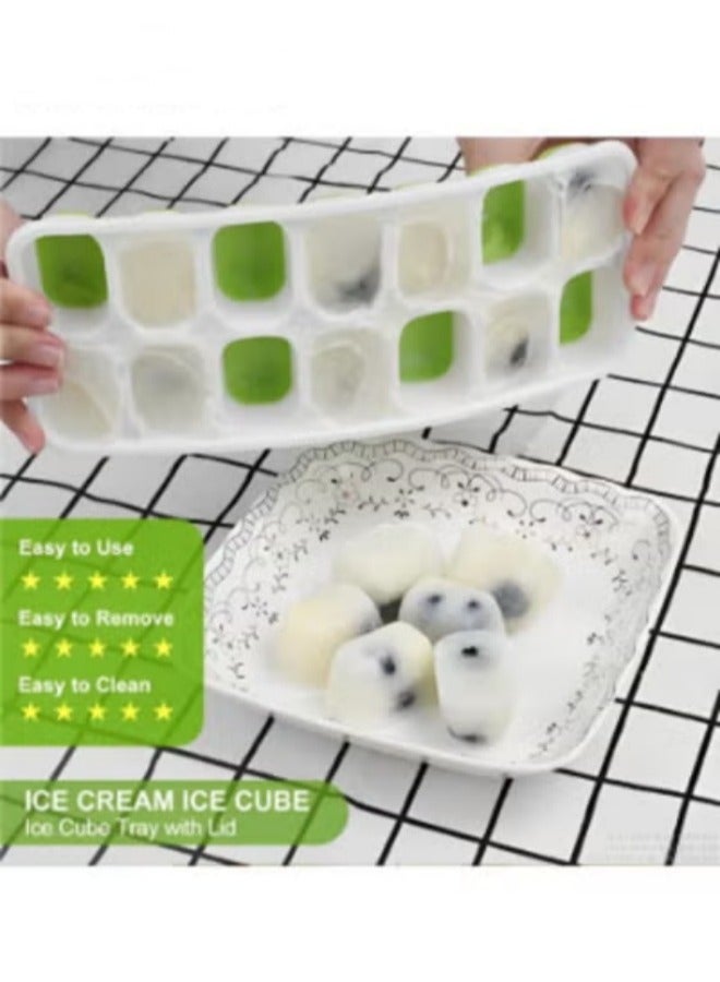 Ice Cube Tray Easy-Release & Flexible 14-Ice Trays with Spill-Resistant Removable Lid Plastic Silicone Ice Cube Trays for Cocktail, Baby Food, Coffee, BPA Free, Durable and Dishwasher Safe - Image 2