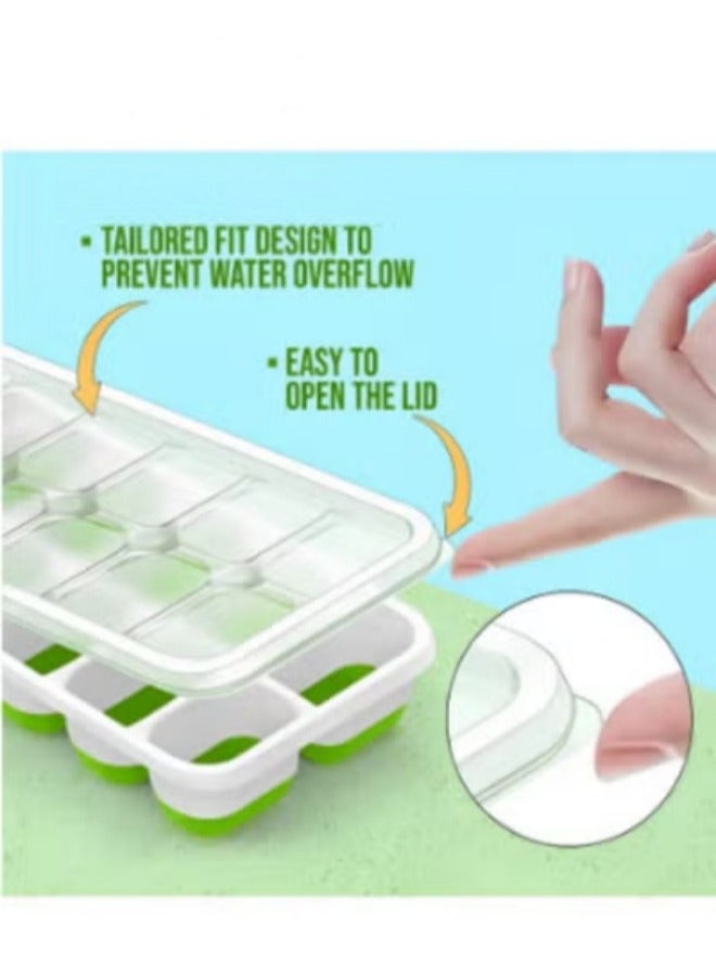 Ice Cube Tray Easy-Release & Flexible 14-Ice Trays with Spill-Resistant Removable Lid Plastic Silicone Ice Cube Trays for Cocktail, Baby Food, Coffee, BPA Free, Durable and Dishwasher Safe - Image 5