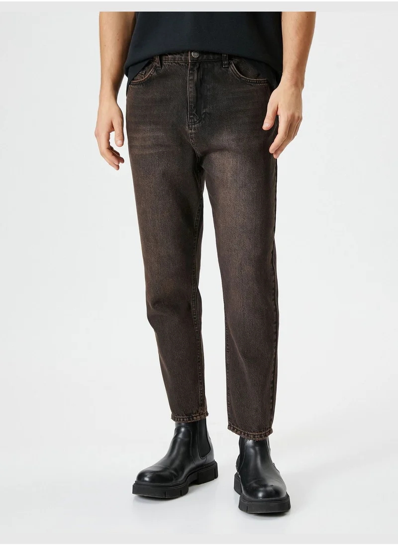 KOTON Washed Effect Buttoned Relax Fit Pocket Detail Jeans