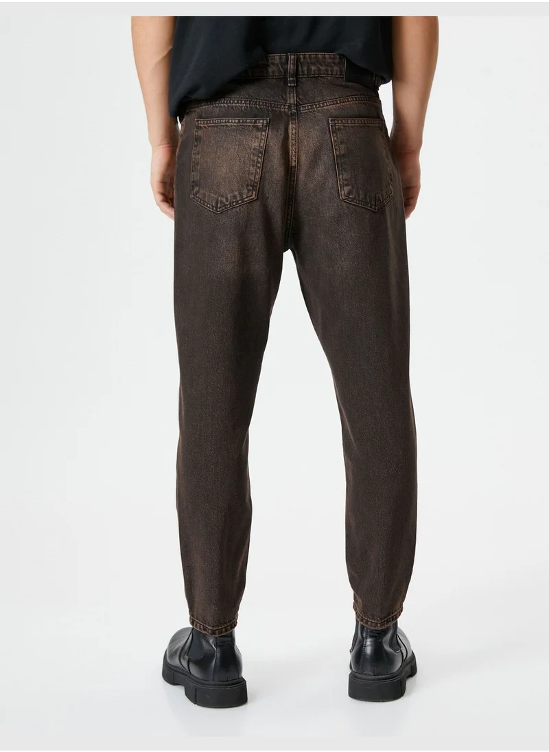 KOTON Washed Effect Buttoned Relax Fit Pocket Detail Jeans