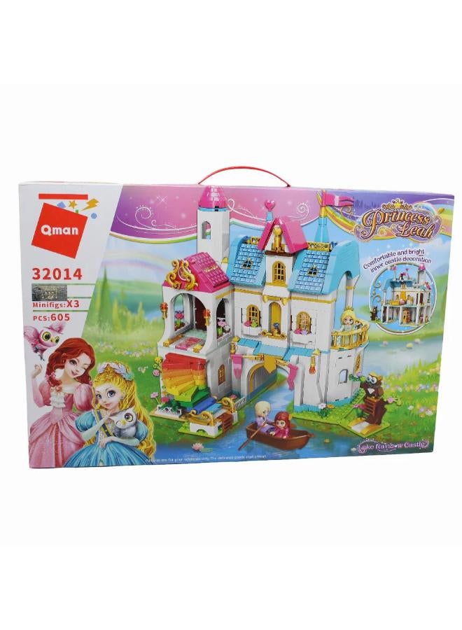 Qman Princess Leah Lake Rainbow Castle Building Blocks - 605 Pcs - Image 1