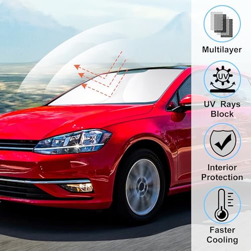 LHFLIVE Windshield SunSshade Compatible with 2015-2021 Volkswagen Golf GTI e-Golf VW Golf R 4 Door Hatchback Accessories Sunshade Sun Visor Protector Keeps Car Cool - Image 2