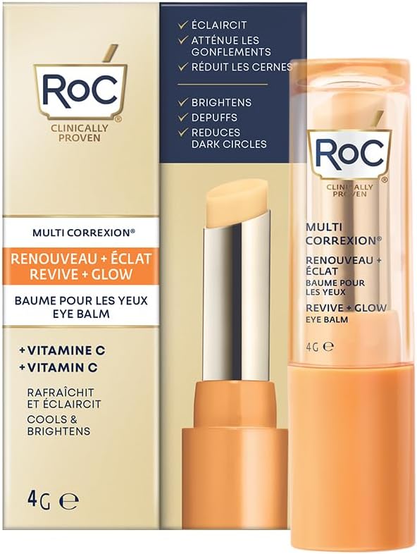 RoC Multi Correxion Revive Glow Eye Balm Vitamin C Peptide Formula Dark Circle Reduction Touchless Application Eye Cream 4g - Image 1