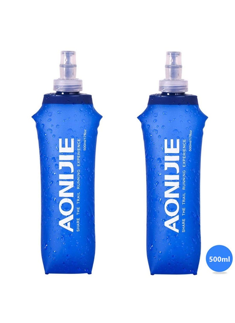 AONIJIE AONIJIE 2 Pack Soft Water Bottle  TPU Collapsible Flask Foldable Bottles for Hydration Pack  BPA-Free  for Running Hiking Cycling Climbing (2 Pcs - 500ml)  - Image 1