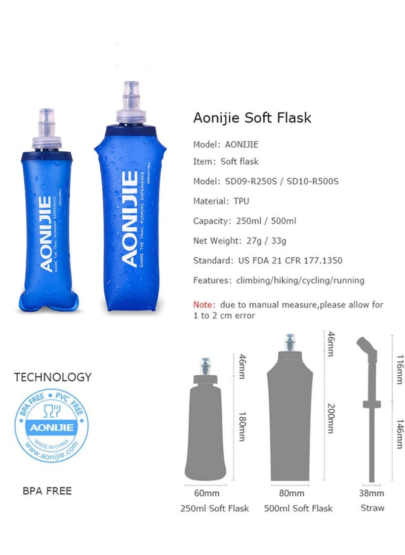 AONIJIE AONIJIE 2 Pack Soft Water Bottle  TPU Collapsible Flask Foldable Bottles for Hydration Pack  BPA-Free  for Running Hiking Cycling Climbing (2 Pcs - 500ml)  - Image 2