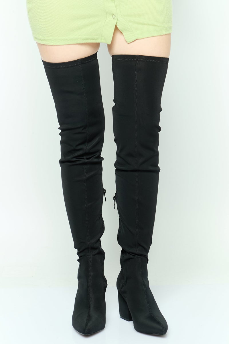 RAID Women Side Zip Knee Stretch Boots, Black - Image 1